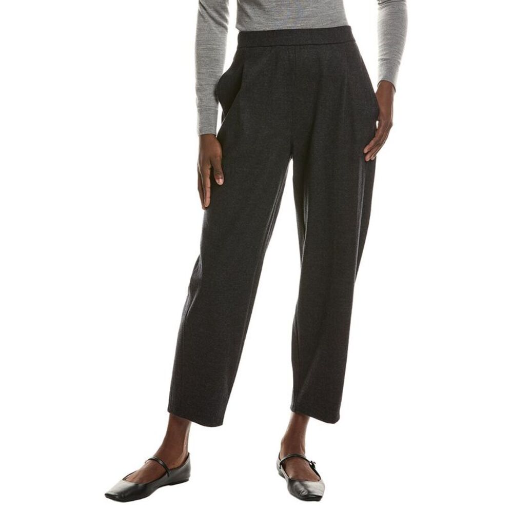 Eileen Fisher Womens Petite Pleated Wool Lantern Pant, Gray